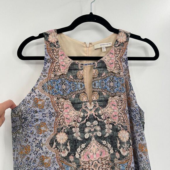 LAVENDER BROWN Sonna 100% Silk Key Hole Purple Pink Paisley Print Dress Small - Picture 3 of 5